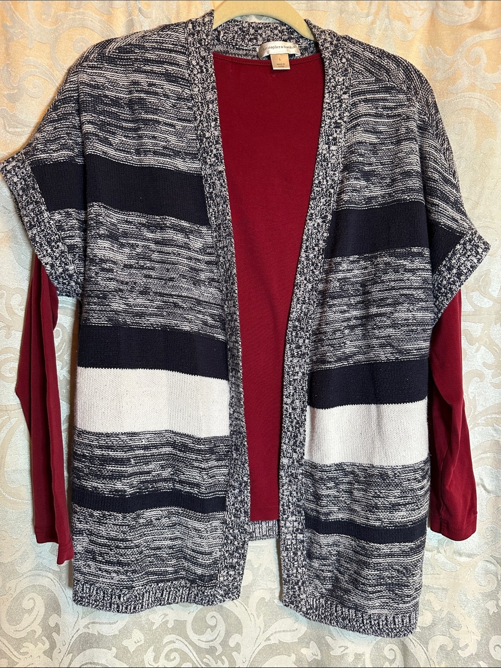 Christopher & Banks Navy & White Striped Open-Front Vest